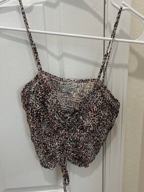 Urban Outfitters Leopard-Print Cinch Front Cami in Pink and Black